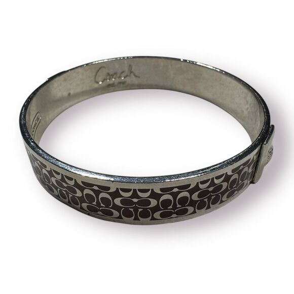 Coach Burgundy & Silver C Signature Silver-Tone Bangle Cuff Bracelet‎ - 7.25" - Picture 3 of 6